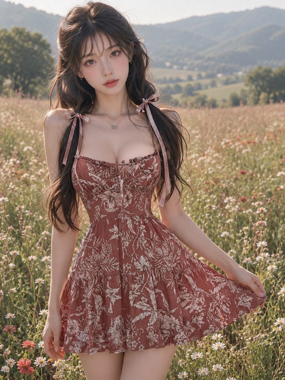 Sunset blooms Skylar + Madison flirty bandeau cleavage twirl cami mini dress